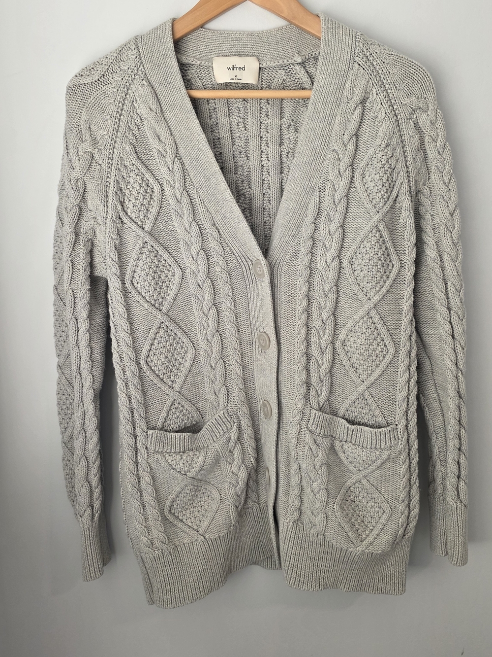 Aritzia Wilfred Gray Cable Knit Merino Wool Cardigan XS